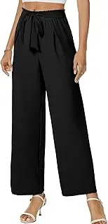 [Gracyoga] Womens Wide Leg Pants High Waisted Flowy Tie Knot Trousers Business Casual Outfits with Pockets, Black, Medium