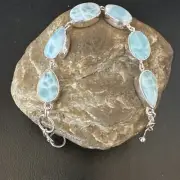 Gorgeous Blue Larimar Southwestern Sterling Silver Link Bracelet 8" 16074