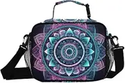 Boho Mandala Puple Insulated Lunch Box for Women Men - Ideal for Work, Picnics - Includes Adjustable Shoulder Strap