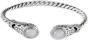 [BOSUGE] Personalized Bracelet， 925 Sterling Silver Twisted White Chalcedony Hollow Retro Women Open Bracelet Party Jewelry