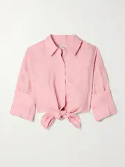 [STAUD] STAUD - Lisa Tie-front Cropped Linen Top - Blush - medium medium Pink
