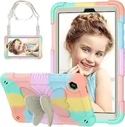 [AVAKOT] Samsung Galaxy Tab A9 Case 8.7" 2023 for Kids Girls with Butterfly Wings Kickstand & Hand Shoulder Strap | Rugged Protective Case for Galaxy Tab A9 Tablet SM-X110/X115/X117-Rainbow