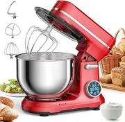 Stand Mixer,1200W Electric Kitchen Mixers,with LED Display, 5L Stainless Steel Bowl,11 Speed Tilt Head Food Mixer, with Dough Hook, Flat Beater, Whisk,for Daily Use for Baking red