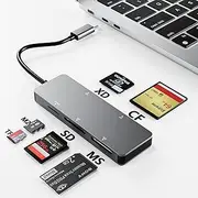 USB-C XD Picture Card Reader, 5Gbps 6-in-1 High Speed Card Reader for TF/SD/MS/M2/XD/CF, USB C XD Memory Card Reader Compatible with Olympus & Fujifilm XD Cards (1GB/2GB)