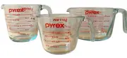 Pyrex Set of 3 Red Lettering Glass Measuring Cups Includes 1, 2 & 4 Cup Measures