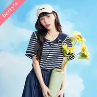 在飛比找momo購物網優惠-【betty’s 貝蒂思】壓褶壓線水手領短袖T-shirt(