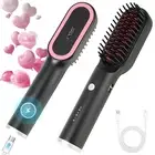 Cordless Iron Hair Straightener Brush, USB Rechargeable, 3 Temp, Anti-Scald
