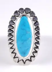 Emmett Navakuku Hopi Sterling Silver Ring Blue Gem Turquoise Handmade