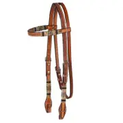 Western Natural Leather Shaped Browband Style Headstall with Hand Tooling