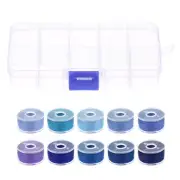 2set Prewound Sewing Bobbin Thread W Storage Plastic Case, Blue Series