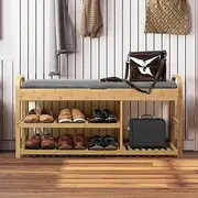 Levede Bamboo Shoe Rack Bench, Entryway 3-Tier Bamboo Shoes Organizer with Cushion, Cabinet Storage Shelf Stand Shelves Hidden Storage Drawers, for Bedroom,Bathroom,Hallway, Natural, 150kg Maxload