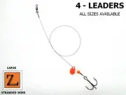 4 - LARGE WIRE SPINNER TIP UP LEADER / TREBLE HOOK RIG - Z LEADERS #802