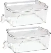 Kcgani 2Pcs Beverage Dispenser Cold Kettle with Spigot and Tray, 3L/0.8Gallon Stackable Iced Juice Milk Lemonade Mini Bucket, Small Refrigerator Plastic Container for Home Kitchen Party Bar