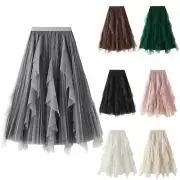 Women's A Line Tulle Skirt Tutu Tiered Petticoat Skirts Tea-Length Elastic Waist