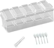 Leefasy Ice Chilled 5 Compartment Condiment Server Condiment Container Practical with 3 Spoons, 1 Clip Fruit Serving Tray Removable