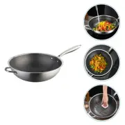Stainless Steel Wok with Lid Griddle Pan Camping Cookware