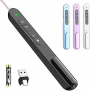 USB Type C Wireless Presenter Remote Presentation Clicker, Volume Control PowerPoint Clicker with Red Pointer Long Range PPT Clicker Slide Advancer for Mac PC Laptop Computer (Black)