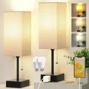 15'' Table Lamp for Bedroom set of 2,3-Color Bedside Lamps 15inch Black+linen