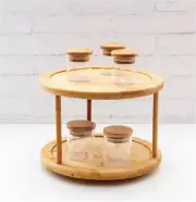 2-Tier BAMBOO Kitchen Rotating Spice Condiment Storage Rack Bathroom Swivel Tray