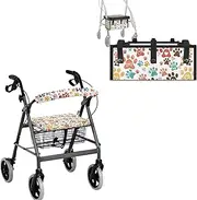 Uorisanigo Rollator Walker Seat Covers for Seniors Dog Paw Prints Rollator Walker Seat and Backrest Covers Seat Rollator Bag for Rollator Walker Accessories Decor Seat Cover