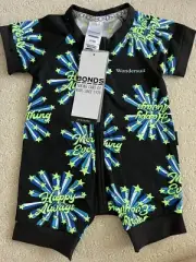 New Baby Bonds ‘Happy Always’ Festive Christmas Zip Wondersuit Sz 0000 Newborn