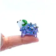 Rare Sheep Micro Tiny Figurines Hand Blown Glass Art Animals Multi-purple