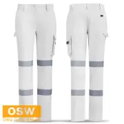 WOMENS WHITE RTA TRAFFIC CONTROLLER COTTON DRILL BIOMOTION TAPED WORK PANTS