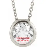 8mm 2ct Solid 18k White Gold Round GALLERY Bezel SLIDE PENDANT Setting USA MADE