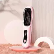Portable Straightener Brush, Numoya-Numoya Go Brush Pro, Straight and Curly Dual-Purpose Curling Rod, Mini Dual Purpose Curling Ironfor Women (Pink)