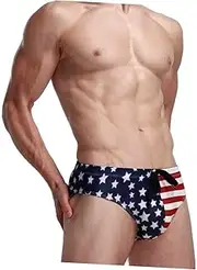 [FOYTOKI] Men Cotton Shorts Lingerie Panties Lingerie Shorts Men Underpants Men Athletic Pants American Flags Swimsuit Swimming Pants Briefs Stripe One-Piece Pants Man Mens Underwear Trunks