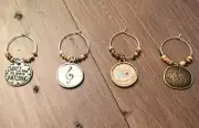 New Set Of 4 Handcrafted Wine Glass Charm Drink Markers (Crafted In Texas)