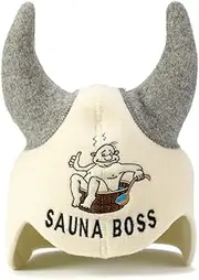 SAUNA GURU Sauna Boss Horns Hat, 100% Organic Wool Felt Sauna Cap, Banya Hat Sauna Hair Protector, Sauna Accessories Embroidered Hat, Sauna Accessory, Sauna Gifts for Men and Women, Russian Sauna Hat