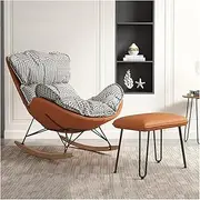 Rocking Chair Nursery Accent Recliner Chair with Ottoman,High Back Nursery Glider Rocker with Solid Wood Leg,Modern Upholstery Fabric Armchair for Nursery (Color : Gray-3)