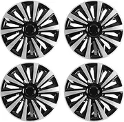 Hubcap Wheel Cover, R15 15 Inch Hub Caps Replacement, Car Wheel Rim Skin Cover Hub Caps Hubcap Wheel Cover, Silver-Black, Fit for V40, for Seat, for Clio, Set of 4
