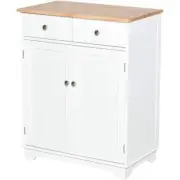 HOMCOM Kitchen Island 15.75" W/ Cutting Board + Doors + Drawers and Shelf White