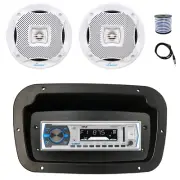 Pyle Marine Radio, Spa Bezel,Adapter, Antenna,Wire, 2x 5.25" 400W White Speakers