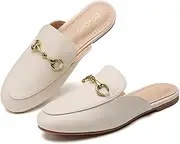 [CiCi-Cherry] Buckle Mules for Women Round Toe Backless Flat Mules Loafers for Women Flats Slip-on Loafers