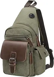 [SUIKIHUM] Canvas Sling Bag for Women Men, Crossbody Backpack Vintage Convertible Leather Accents for Cycling Hiking Travel