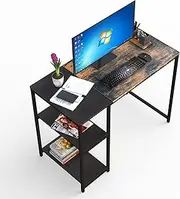 ANYHI 40 Inch Computer Desk, Office Desks with Shelf, Computer Table, Study Table, Gaming Desk, Industrial Style, Metal Frame, Work Table, Home Office Desk, Brown & Black (100x50x75cm)
