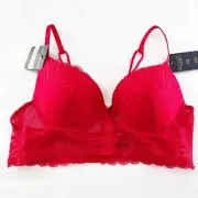 Rachel Roy Longline Lace Bra criss cross front 36B Red NWT