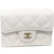 Chanel Tri-Fold Wallet With Coin Purse Classic Mall Flap Grained Shiny Calfskin