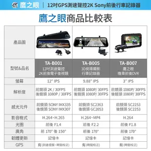 (贈-後鏡頭支架)【鷹之眼】12吋GPS 2K 行車紀錄器-附32G卡TA-B001行車記錄器 (8.3折)