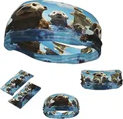 FJWSLCH Lovely Sea Otter Print Headbands for Women Men Non Slip Workout Sweatbands Adjustable Sports Hair Bands Elastic Head Bands Moisture Wicking Hairband for Running, Cycling, Yoga, Spa