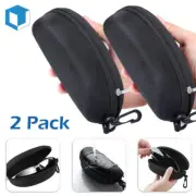 2-Pack Sunglasses Hard Case Eye Glasses Black Clam Shell Protect Zipper w/ Hook
