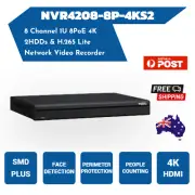 8Ch Dahua NVR4208-8P-4KS2 Smart H.265 1U 8PoE 2HDDs with SMD+ Australian Version