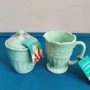 Pioneer Woman Green Jade Creamer & Lidded Sugar Bowl Set Jadeite Timeless Beauty