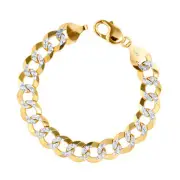 14K Yellow Gold Solid 11.5mm Mens Diamond Cut Pave Cuban Curb Chain Bracelet 8"
