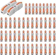 QCCAN 50pcs Lever Wire Connectors, 1 to 1 Inline Assemblable Cable Connector, Electrical Connectors Wire Terminals for Any Circuit Inline Splices 24-12 AWG