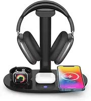 REASOR Headphone Stand with Wireless Charger,4 in 1 Headset Holder & Station Dock,Suit for iWatch,AirPods Max/Pro/2/3, iPhone 13/12/11/XS/XR/X, and All Headphones Size.