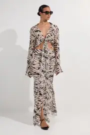 Animal Print Ruched Beach Skirt